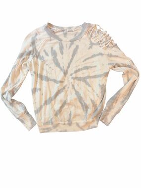 LA Made Tie-Dye Crewneck Sweatshirt with Shoulder Ladder - Blue/Cream